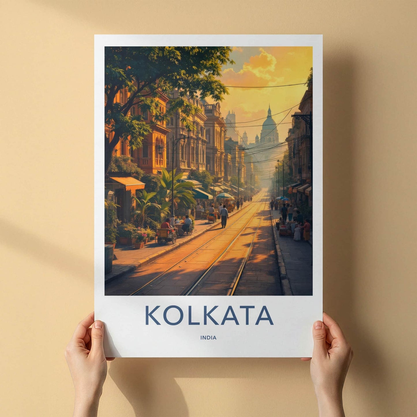 Kolkata Poster - India Travel Art - West Bengal Golden Hour Street Home Decor