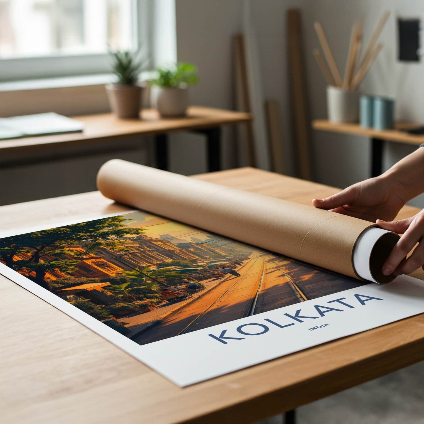 Kolkata Poster - India Travel Art - West Bengal Golden Hour Street Home Decor