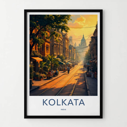 Kolkata Poster - India Travel Art - West Bengal Golden Hour Street Home Decor