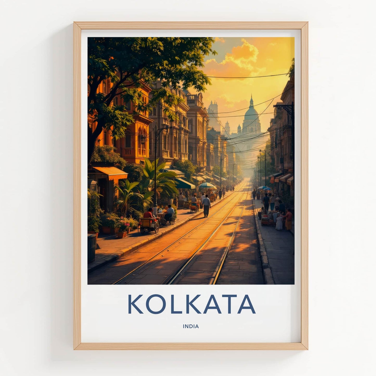 Kolkata Poster - India Travel Art - West Bengal Golden Hour Street Home Decor