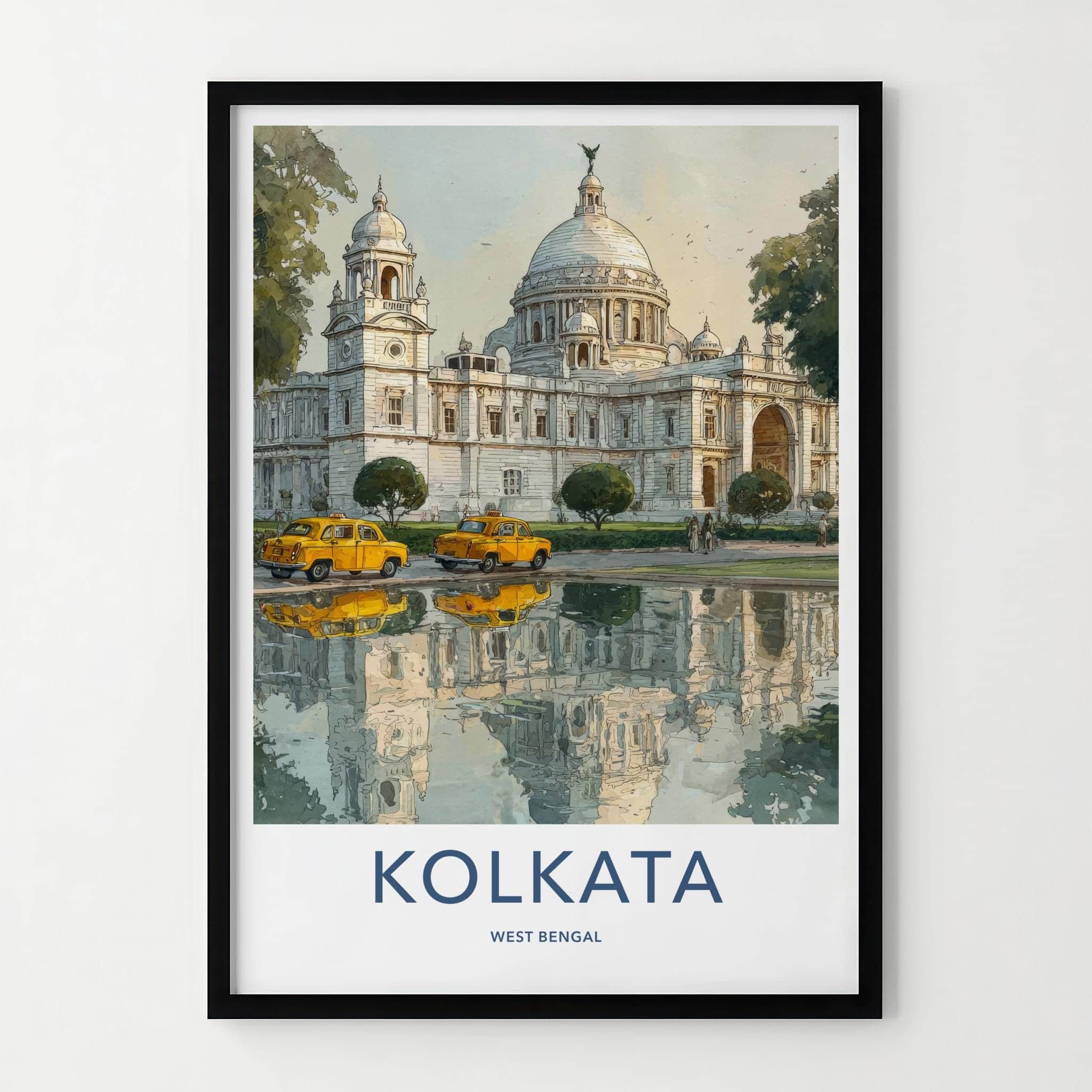 Kolkata Poster - India Travel Art - West Bengal Grand Building Reflection Home Decor