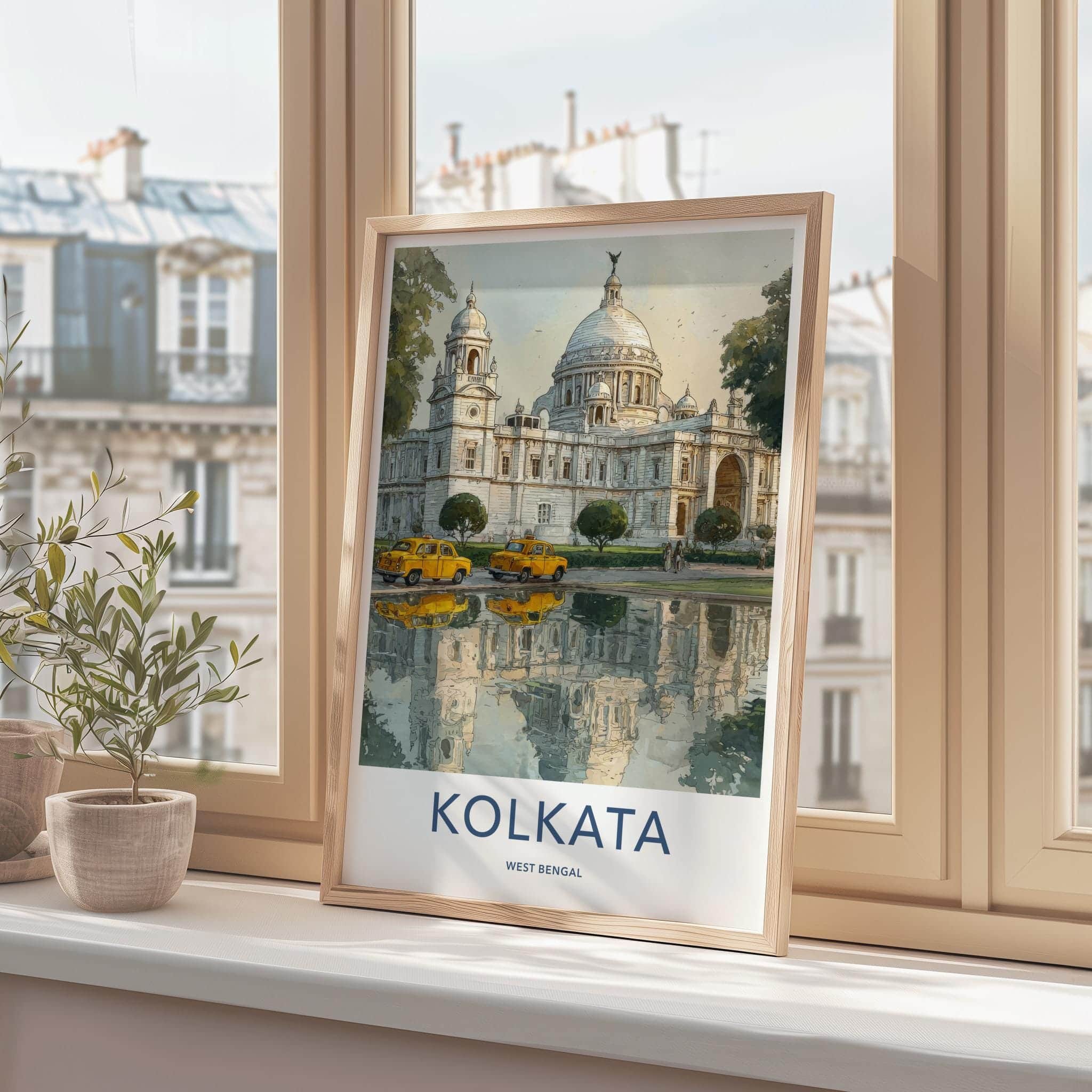 Kolkata Poster - India Travel Art - West Bengal Grand Building Reflection Home Decor