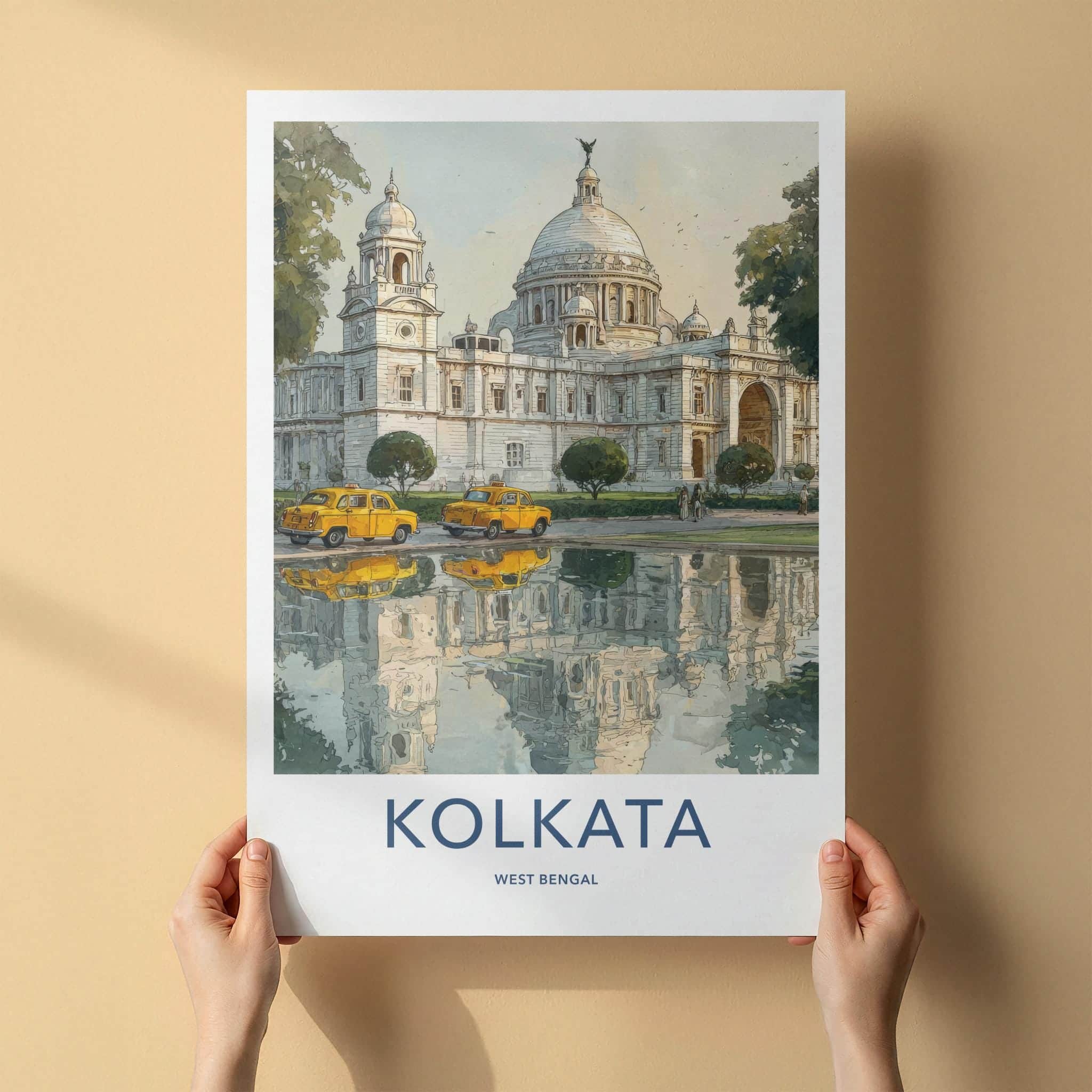 Kolkata Poster - India Travel Art - West Bengal Grand Building Reflection Home Decor