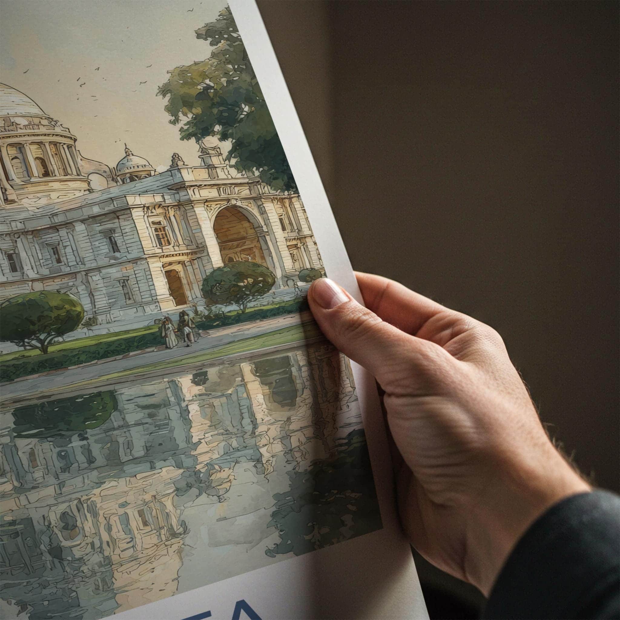 Kolkata Poster - India Travel Art - West Bengal Grand Building Reflection Home Decor