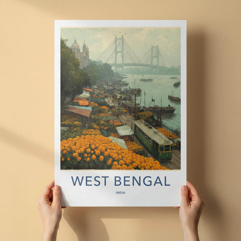 Kolkata Poster - India Travel Art - West Bengal Marigold Flower Market Home Decor
