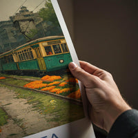 Kolkata Poster - India Travel Art - West Bengal Marigold Tram Bridge Home Decor