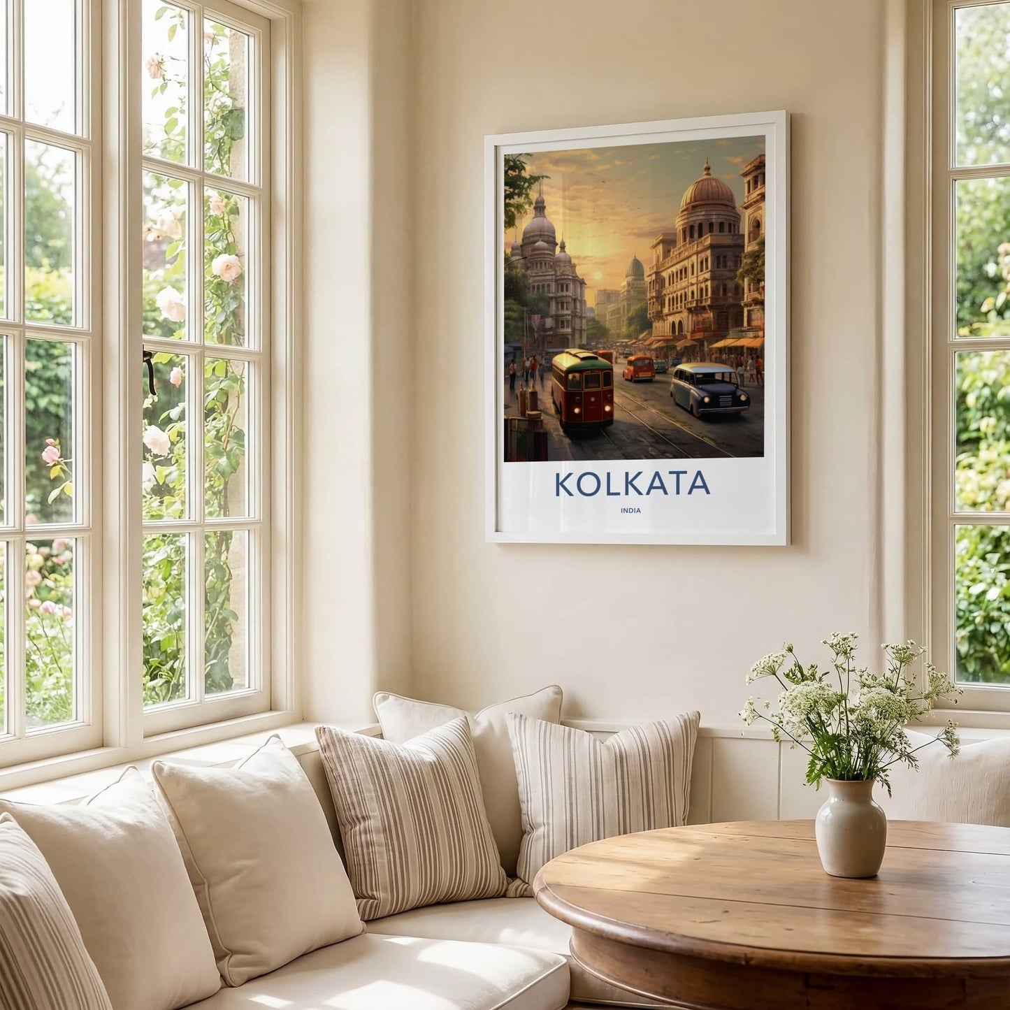 Kolkata Poster - India Travel Art - West Bengal Old Tram Street Wall Decor
