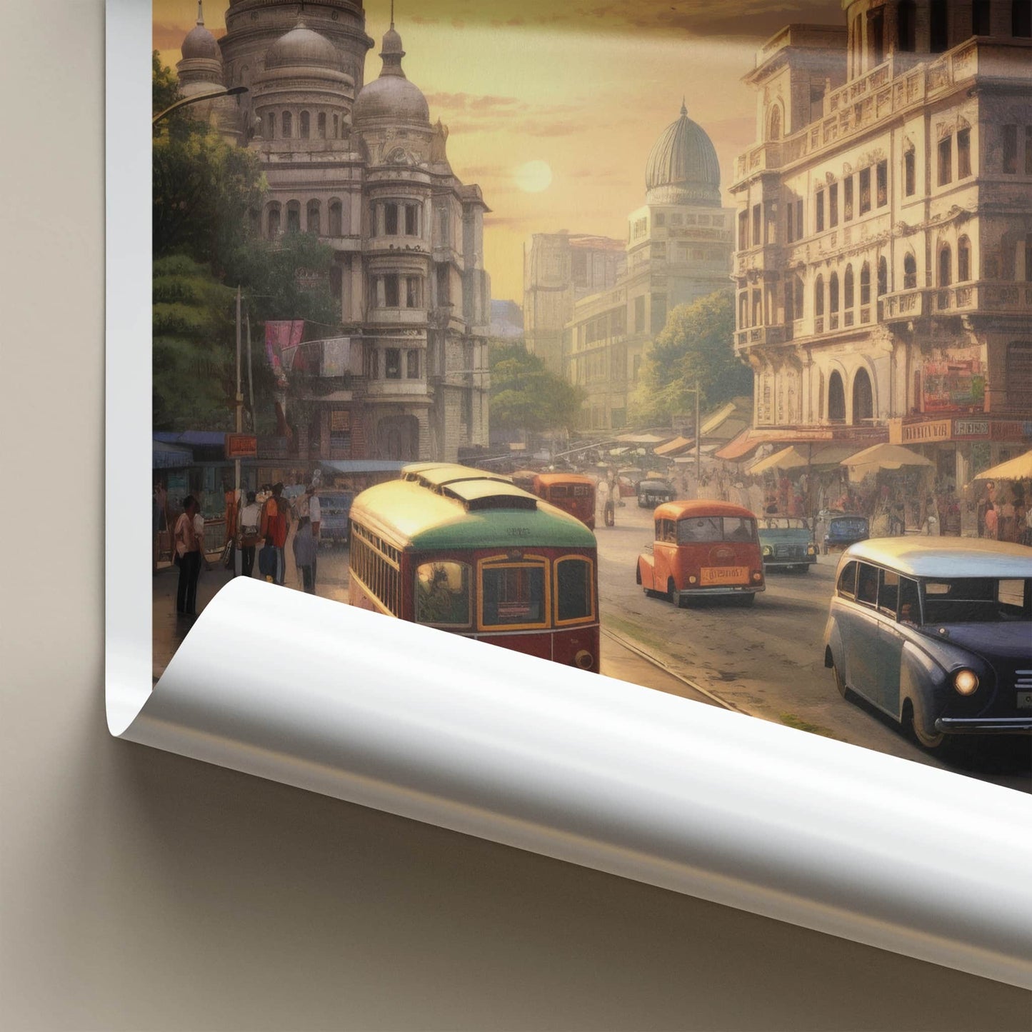 Kolkata Poster - India Travel Art - West Bengal Old Tram Street Wall Decor