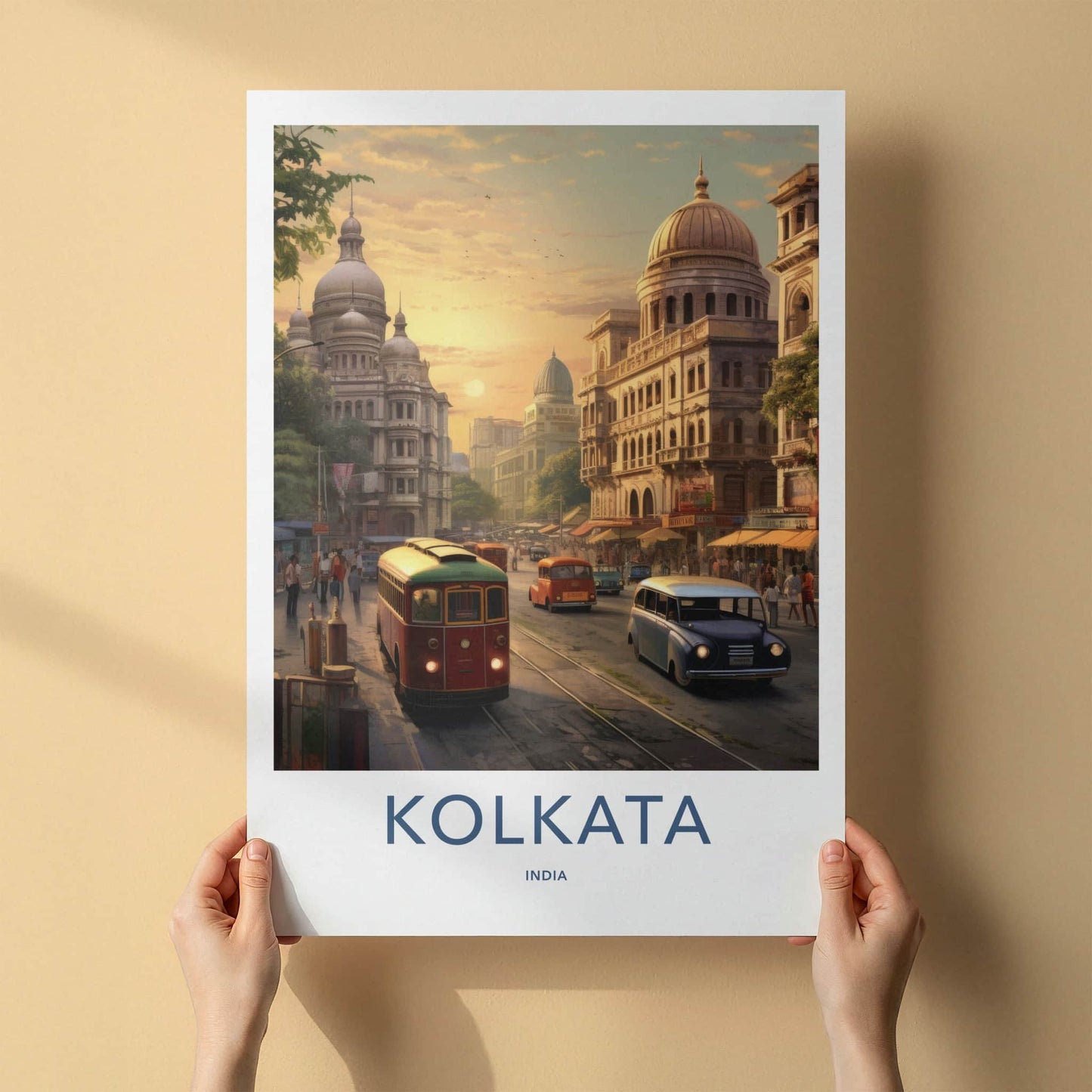 Kolkata Poster - India Travel Art - West Bengal Old Tram Street Wall Decor