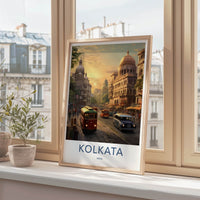 Kolkata Poster - India Travel Art - West Bengal Old Tram Street Wall Decor