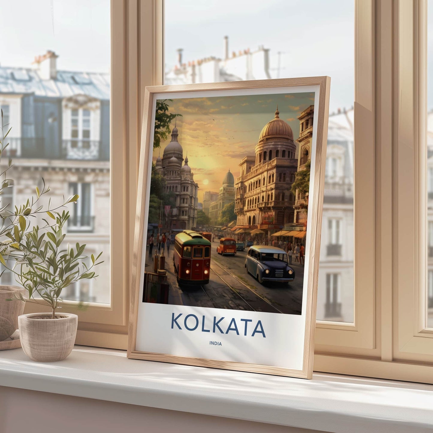 Kolkata Poster - India Travel Art - West Bengal Old Tram Street Wall Decor