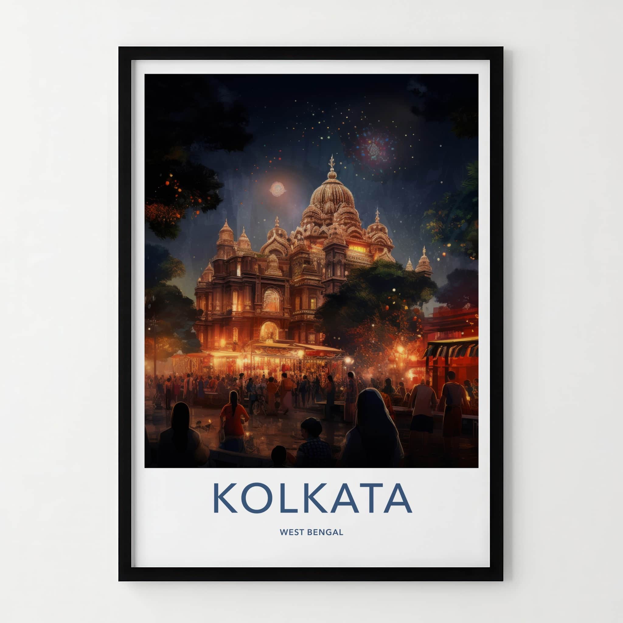Kolkata Poster - India Travel Art - West Bengal Palace Night Market Home Decor