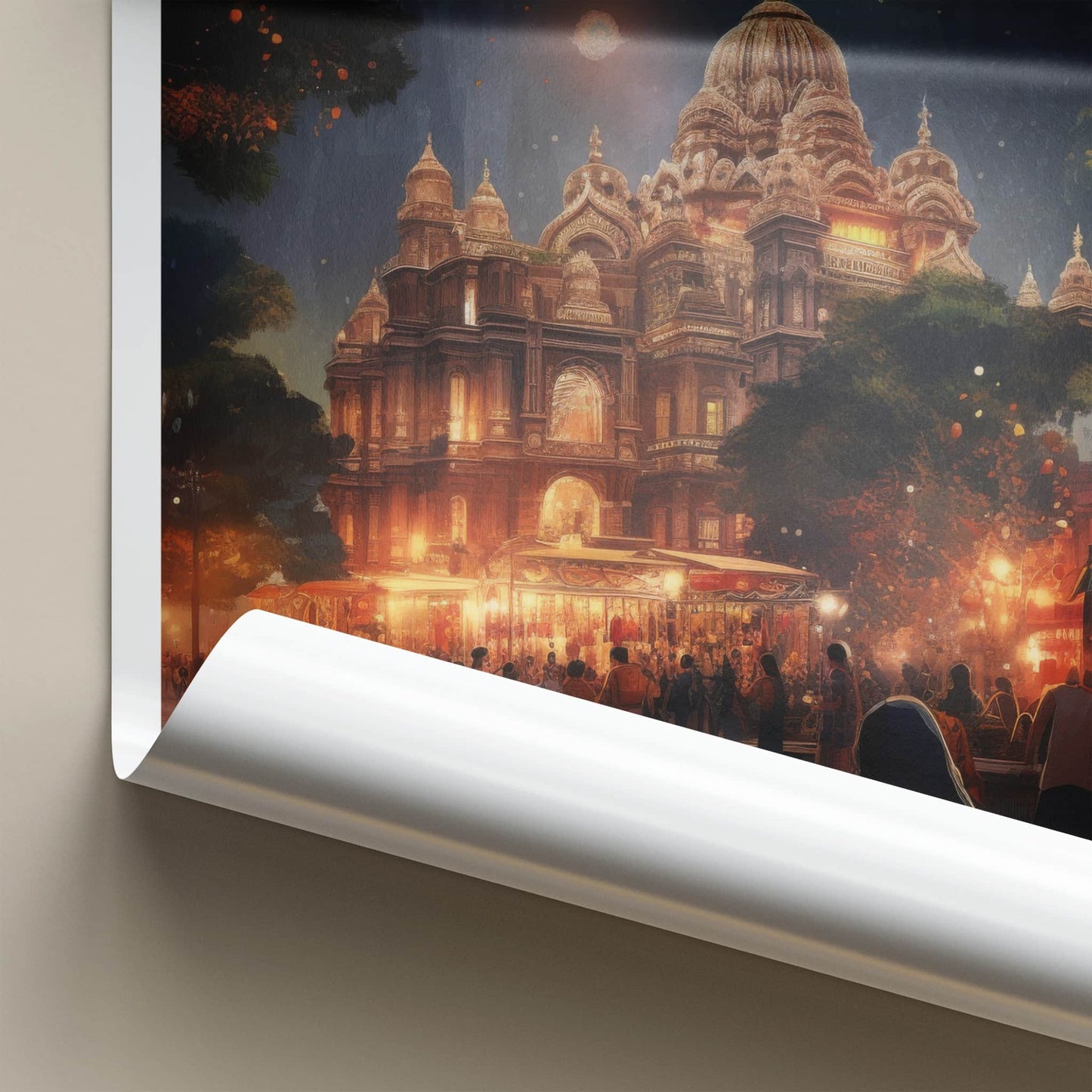Kolkata Poster - India Travel Art - West Bengal Palace Night Market Home Decor