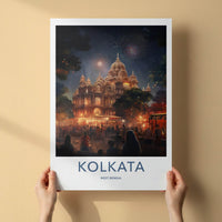 Kolkata Poster - India Travel Art - West Bengal Palace Night Market Home Decor