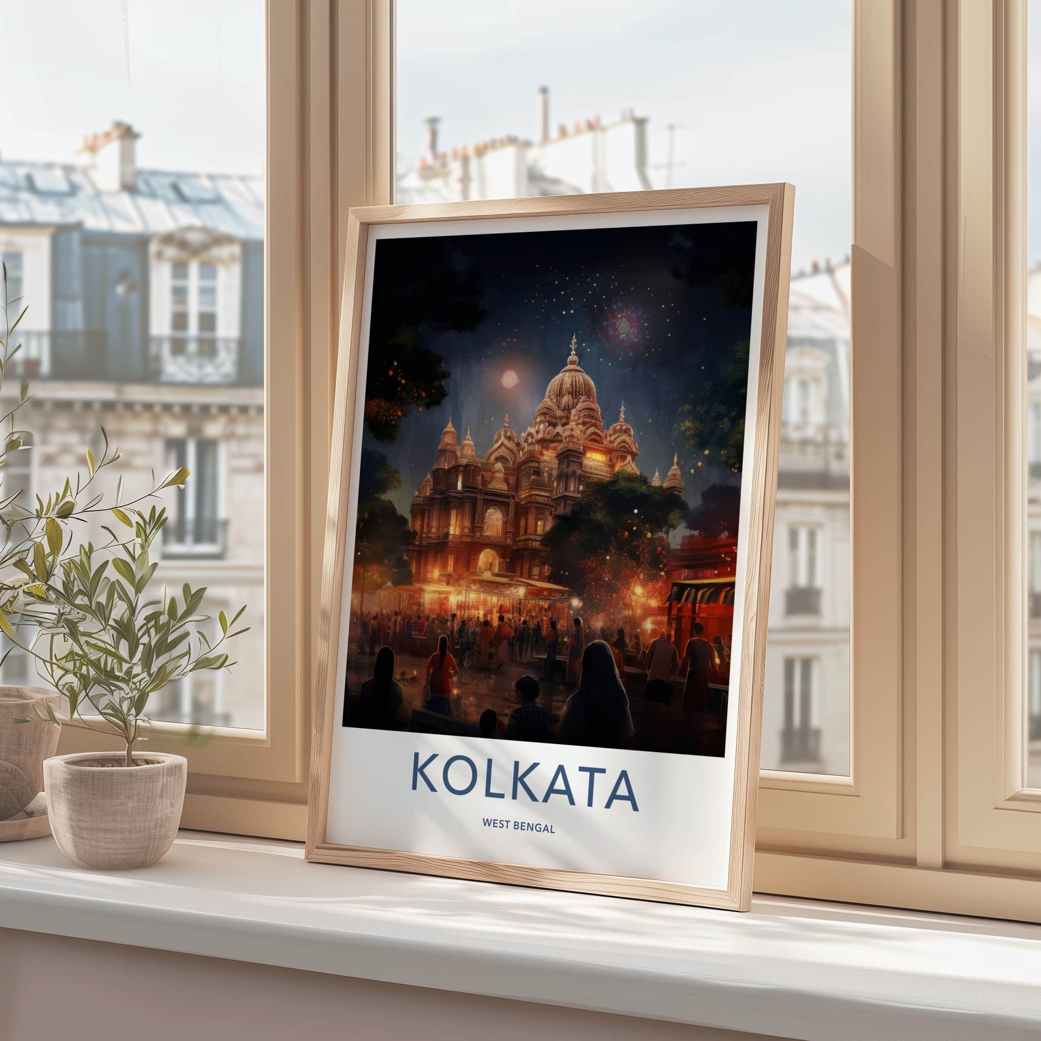 Kolkata Poster - India Travel Art - West Bengal Palace Night Market Home Decor