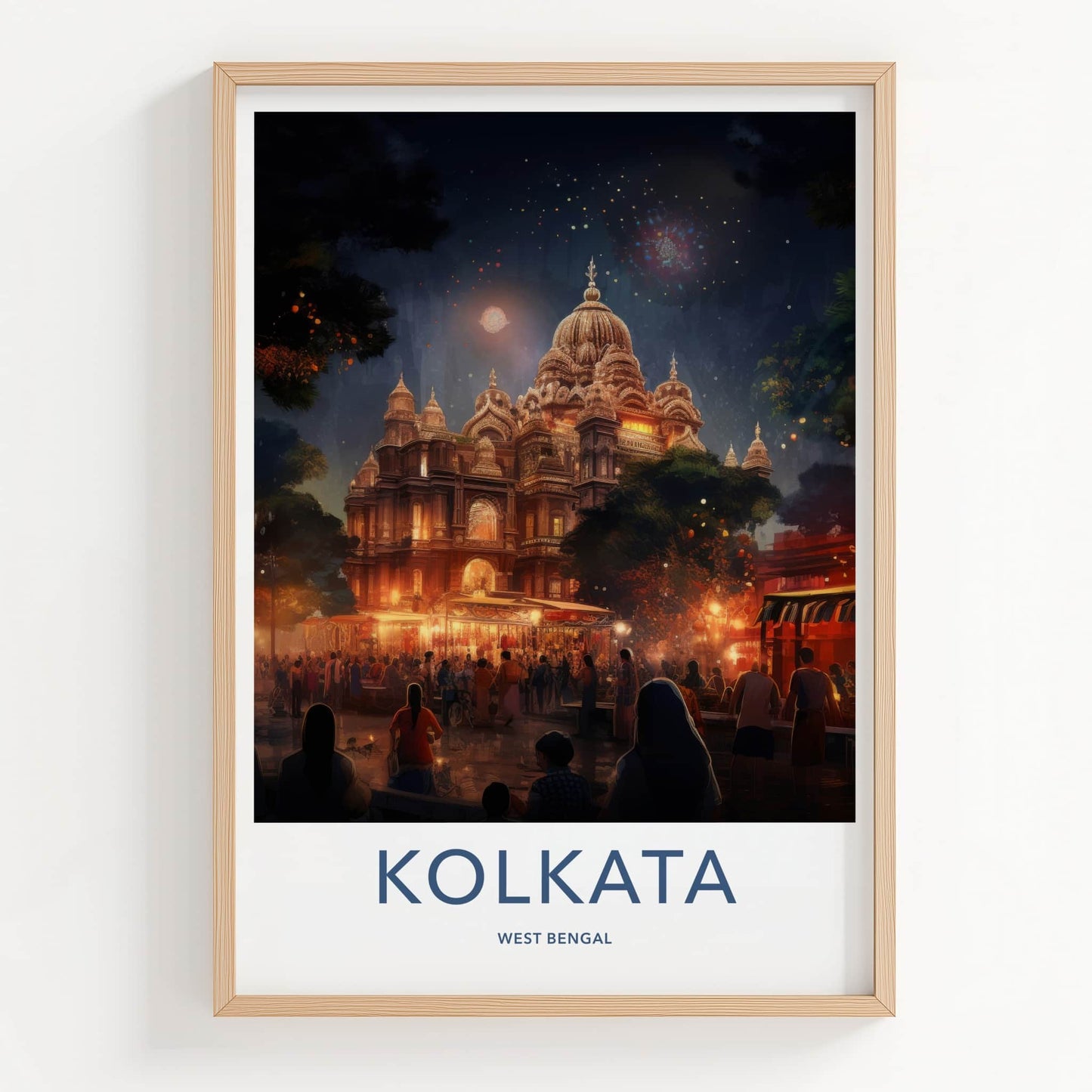Kolkata Poster - India Travel Art - West Bengal Palace Night Market Home Decor