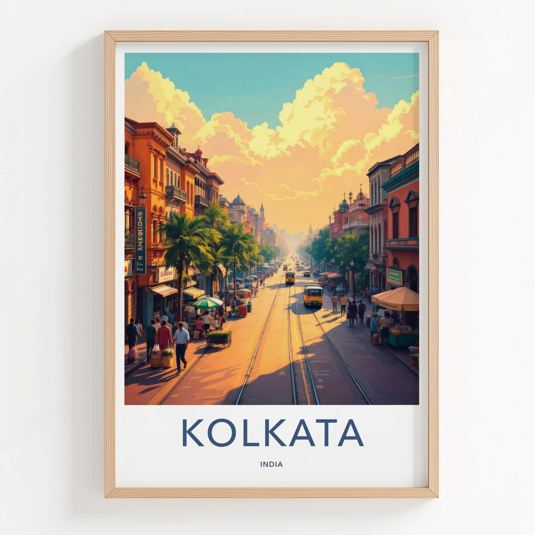 Kolkata Poster - India Travel Art - West Bengal Tram Street Scene Home Decor