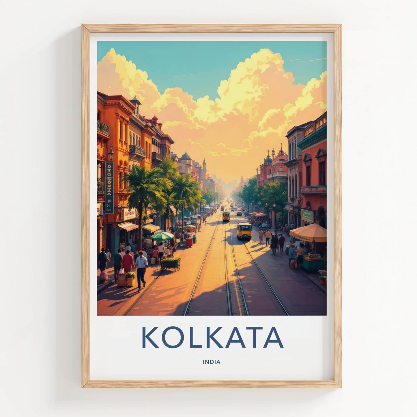 Kolkata Poster - India Travel Art - West Bengal Tram Street Scene Home Decor