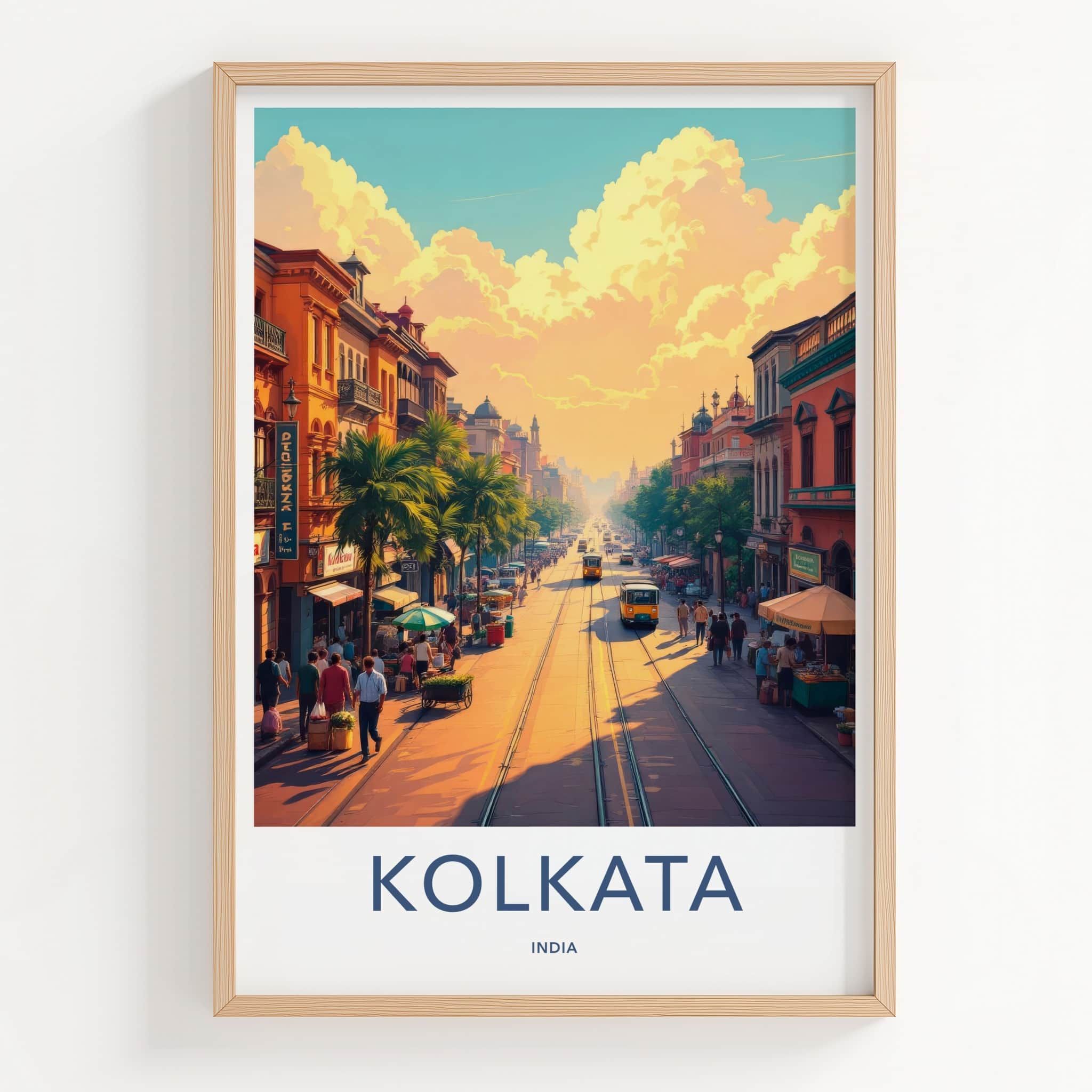 Kolkata Poster - India Travel Art - West Bengal Tram Street Scene Home Decor