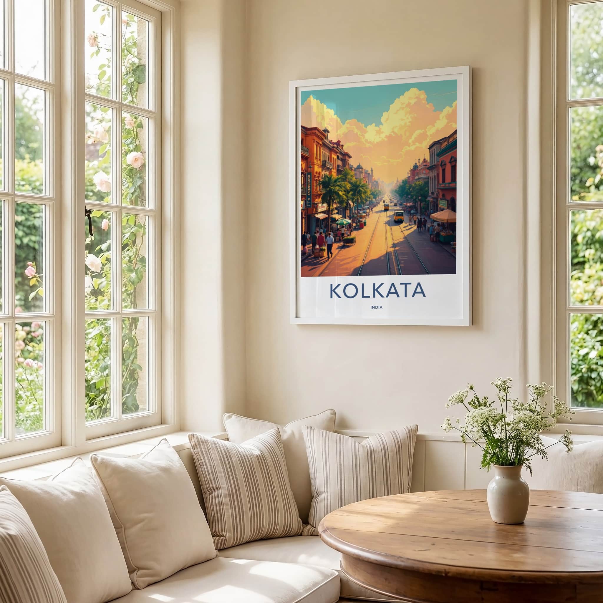 Kolkata Poster - India Travel Art - West Bengal Tram Street Scene Home Decor