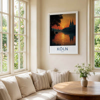 Koln Poster - Germany Travel Art - Cityscape River Sunset Home Decor