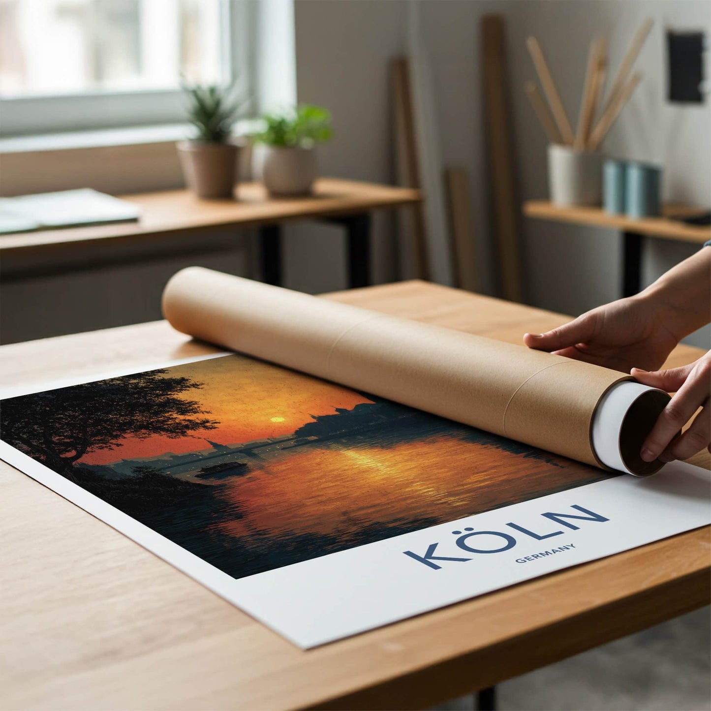 Koln Poster - Germany Travel Art - Cityscape River Sunset Home Decor