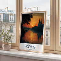 Koln Poster - Germany Travel Art - Cityscape River Sunset Home Decor