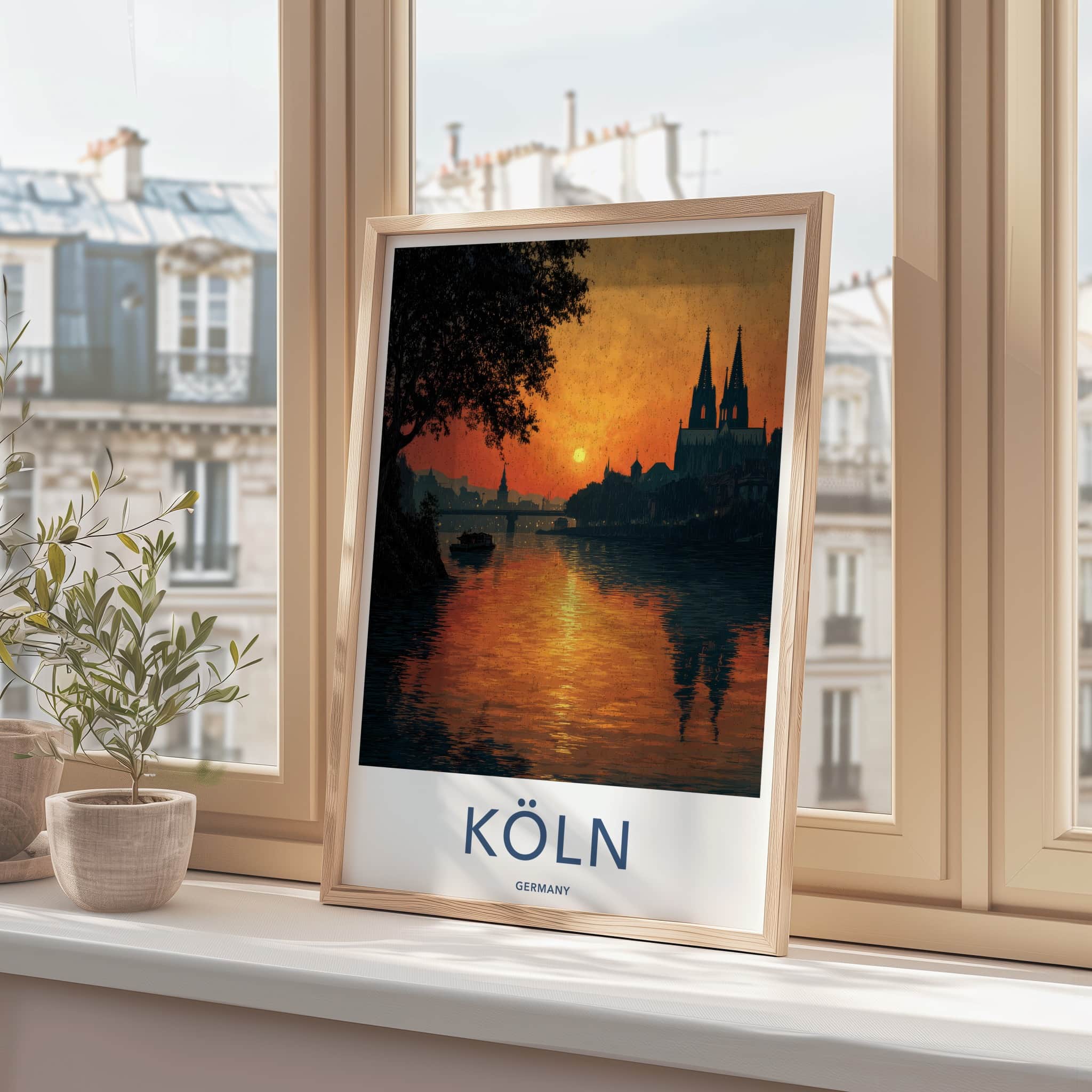 Koln Poster - Germany Travel Art - Cityscape River Sunset Home Decor