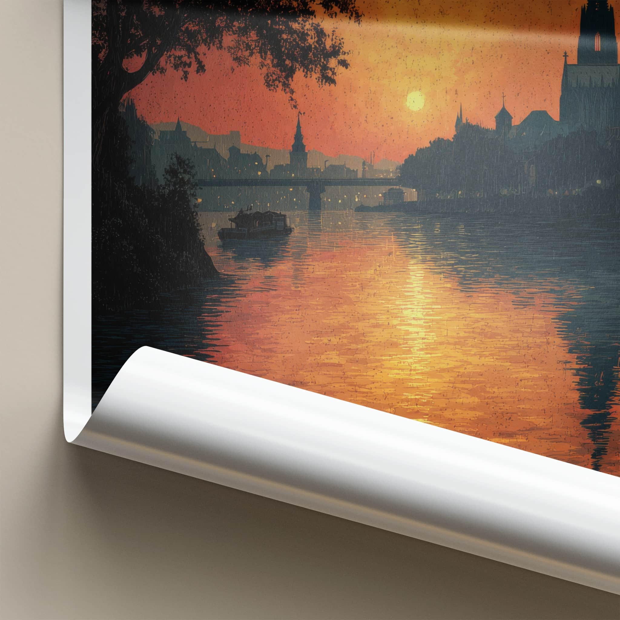 Koln Poster - Germany Travel Art - Cityscape River Sunset Home Decor