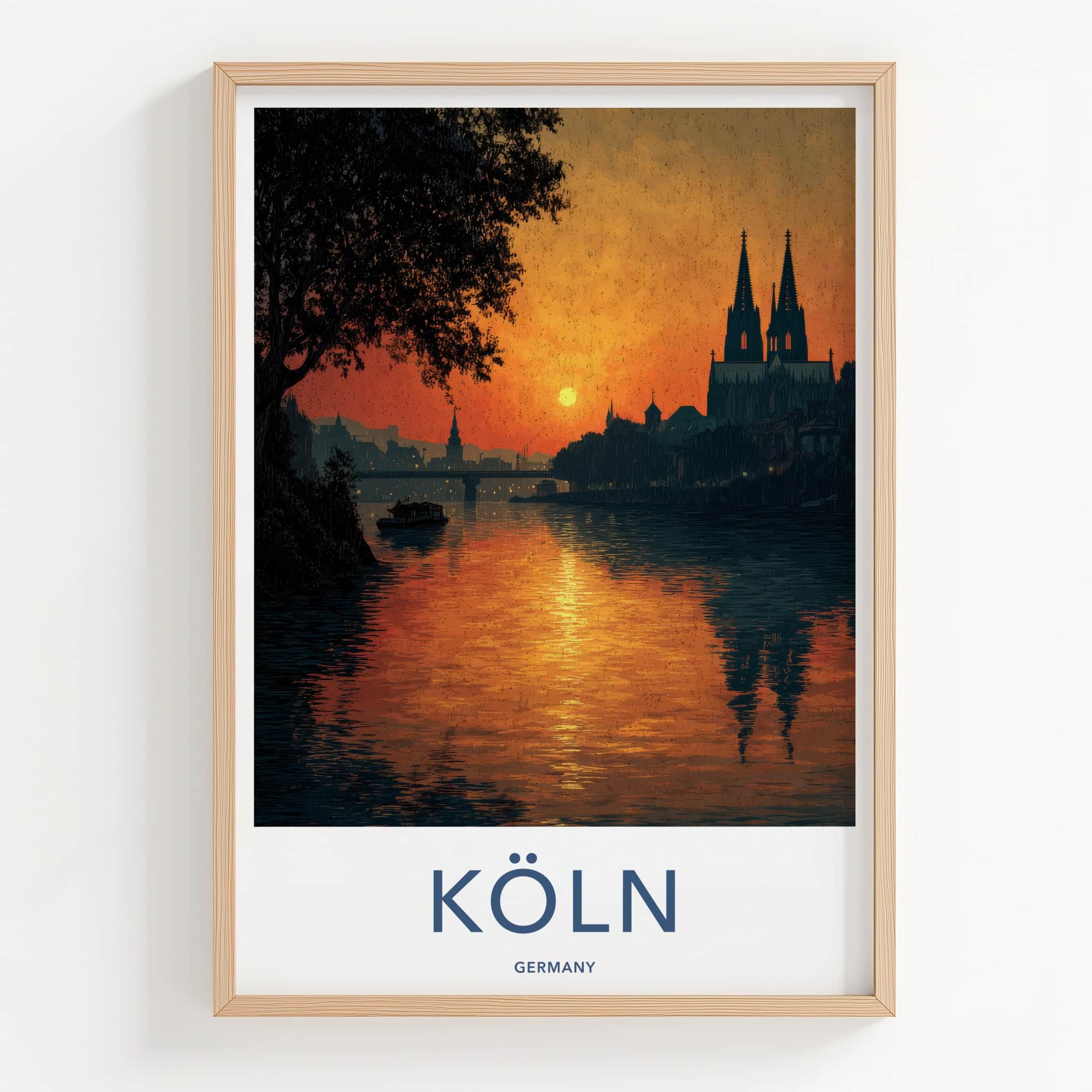 Koln Poster - Germany Travel Art - Cityscape River Sunset Home Decor