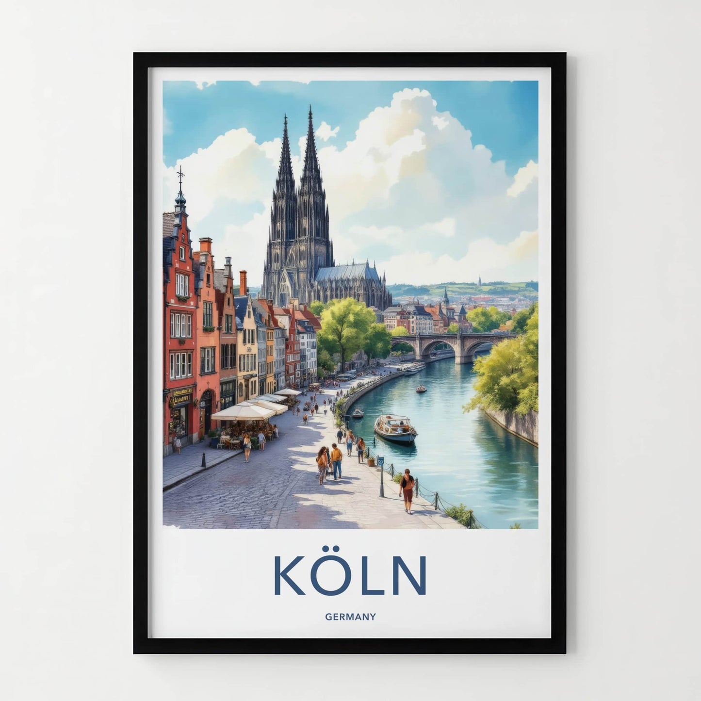 Koln Poster - Germany Wall Art - Gothic Cathedral Riverside Home Decor