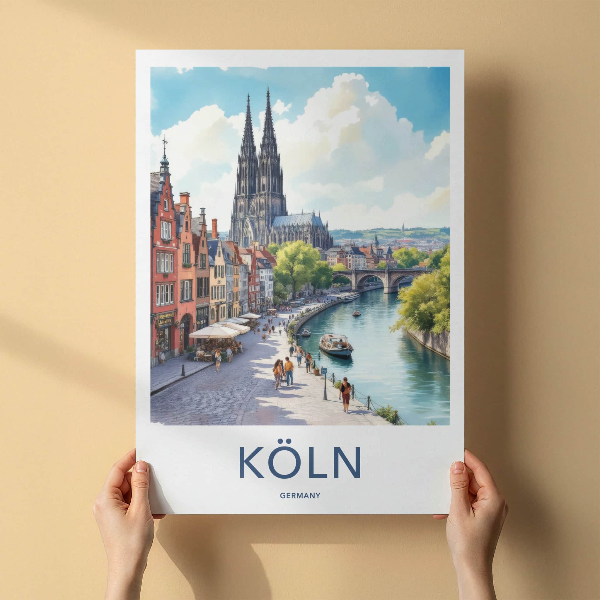 Koln Poster - Germany Wall Art - Gothic Cathedral Riverside Home Decor