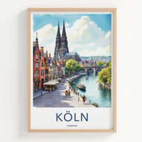 Koln Poster - Germany Wall Art - Gothic Cathedral Riverside Home Decor