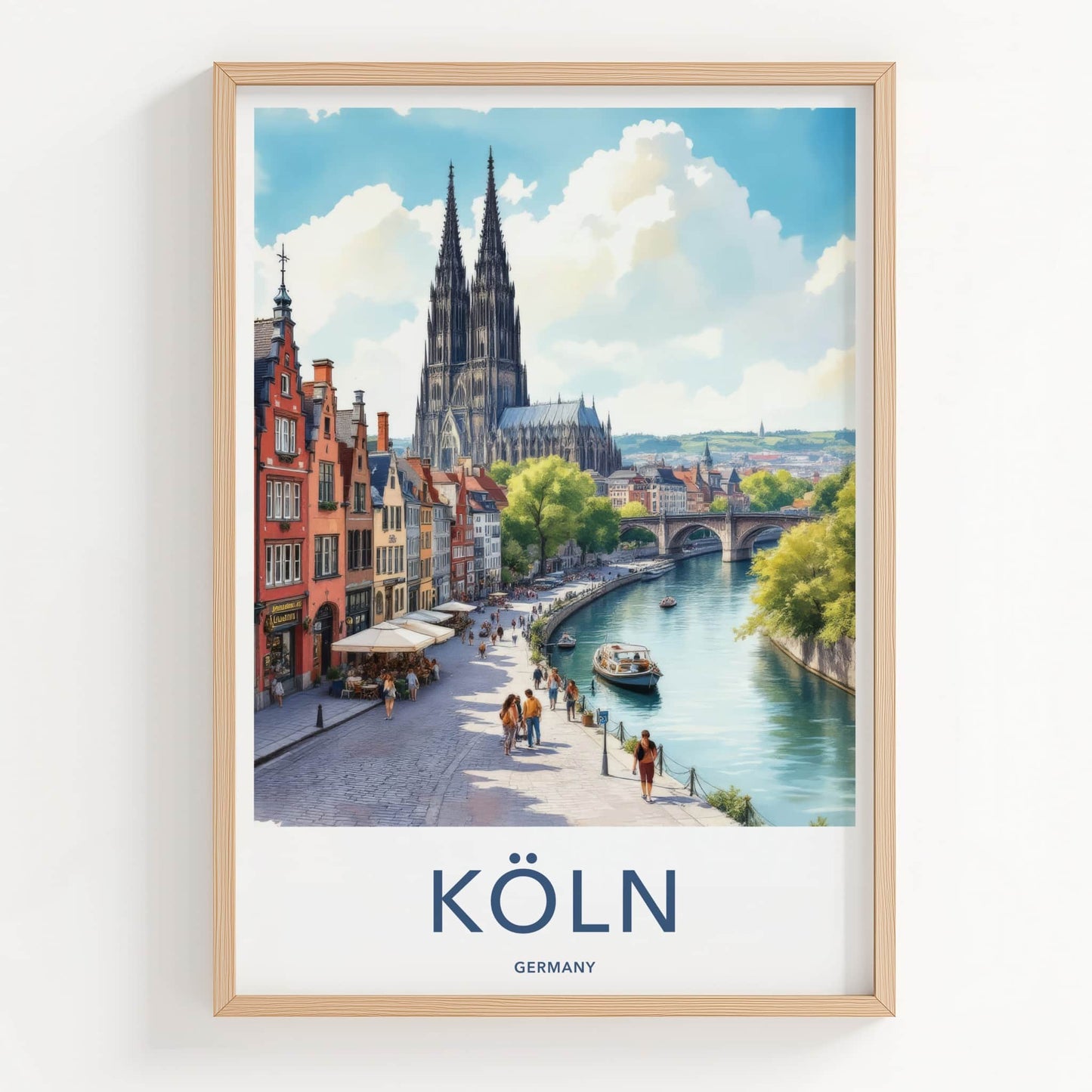 Koln Poster - Germany Wall Art - Gothic Cathedral Riverside Home Decor