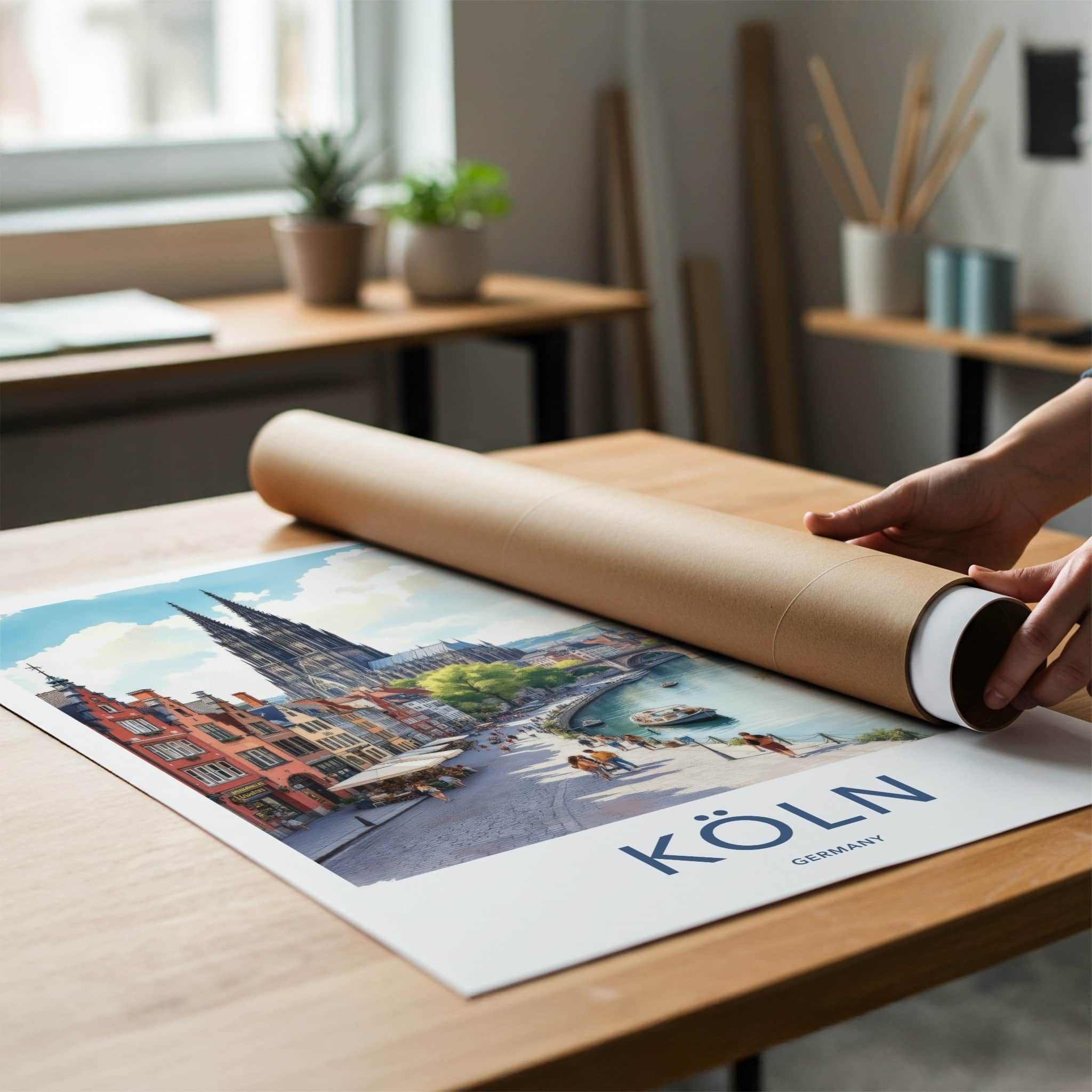 Koln Poster - Germany Wall Art - Gothic Cathedral Riverside Home Decor