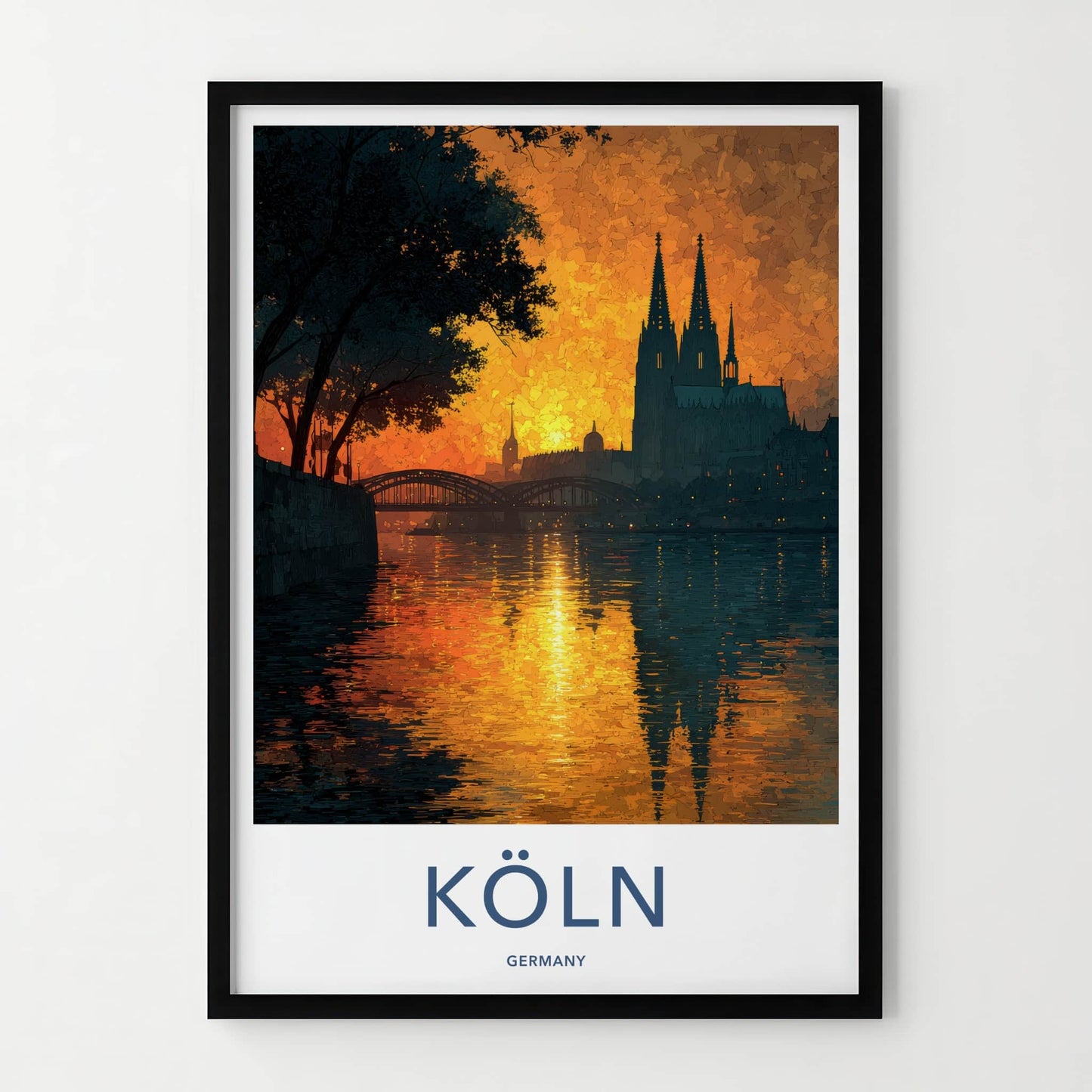 Koln Poster - Germany Wall Art - River Sunset Reflections Home Decor
