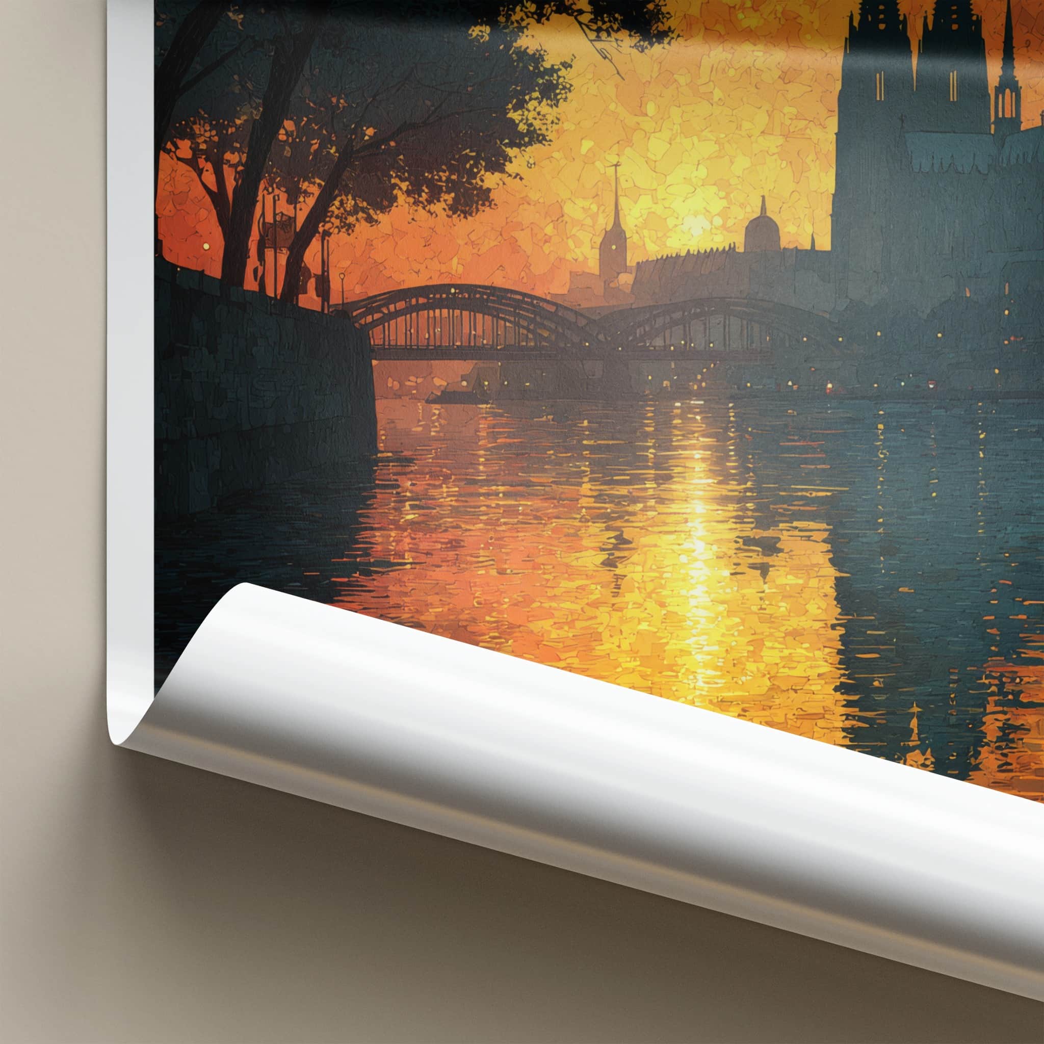 Koln Poster - Germany Wall Art - River Sunset Reflections Home Decor