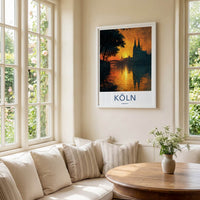 Koln Poster - Germany Wall Art - River Sunset Reflections Home Decor