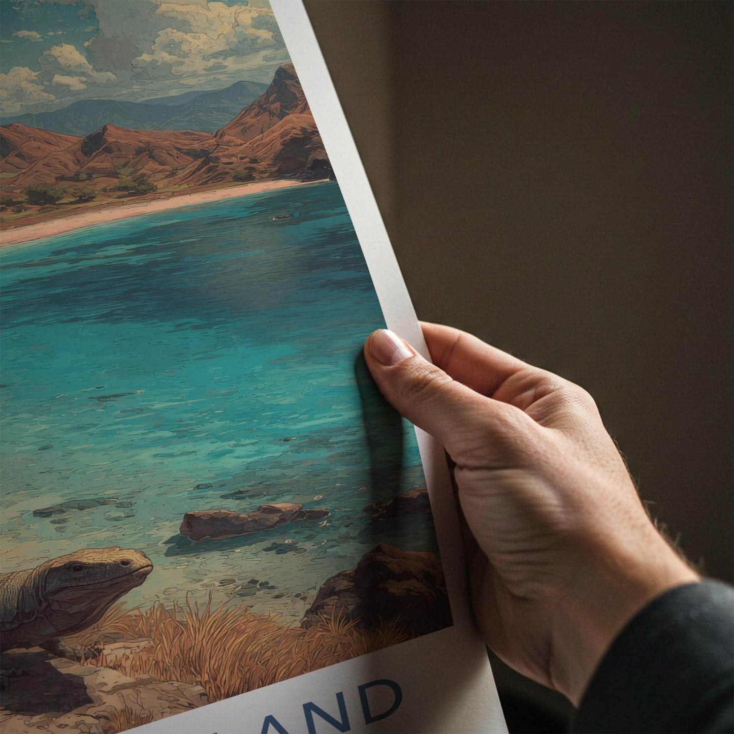 Komodo Island Poster - Indonesia Travel Art - Dragon Pink Beach Home Decor