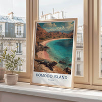 Komodo Island Poster - Indonesia Travel Art - Dragon Pink Beach Home Decor