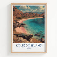 Komodo Island Poster - Indonesia Travel Art - Dragon Pink Beach Home Decor