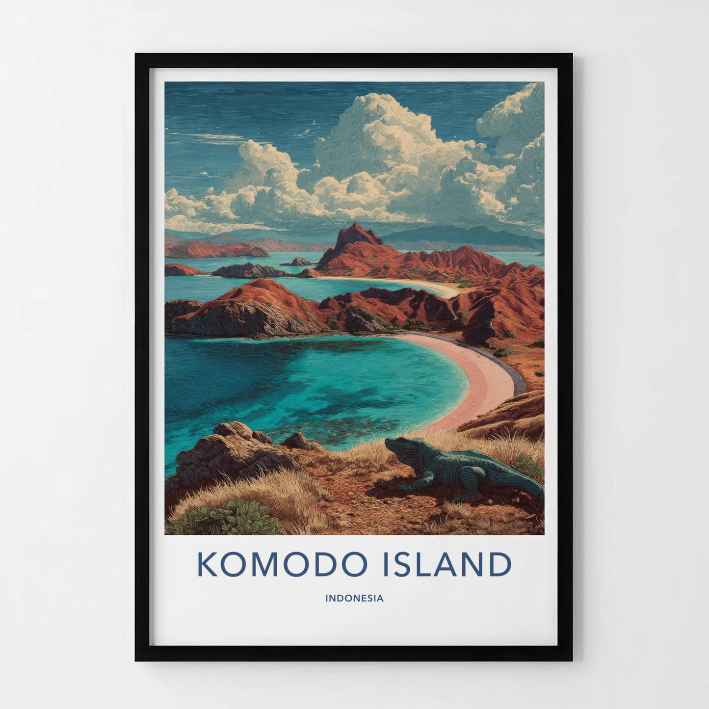 Komodo Island Poster - Indonesia Travel Art - Lizard Island Beach Home Decor