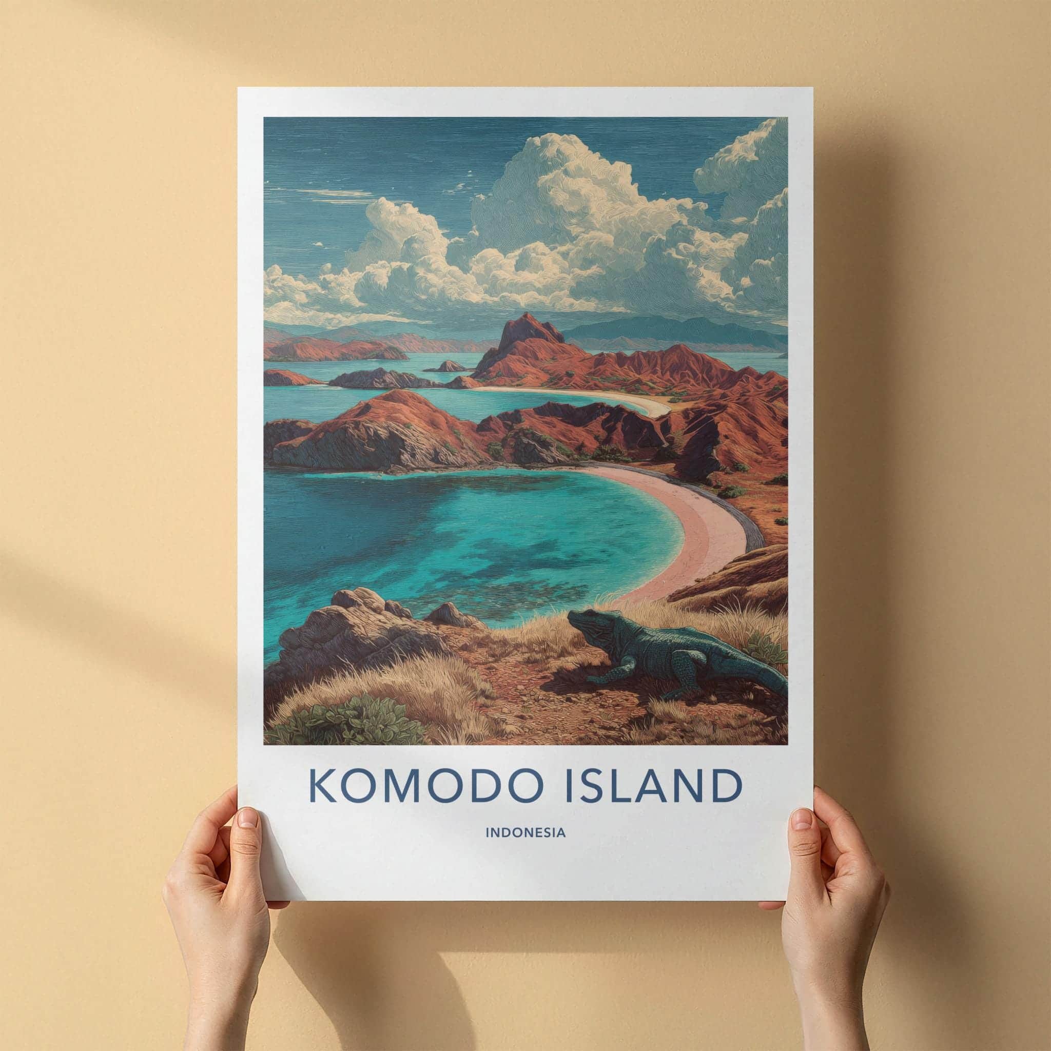 Komodo Island Poster - Indonesia Travel Art - Lizard Island Beach Home Decor