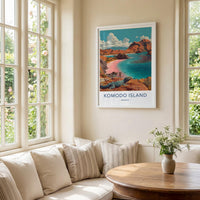 Komodo Island Poster - Indonesia Travel Art - Pink Beach Dragon Home Decor
