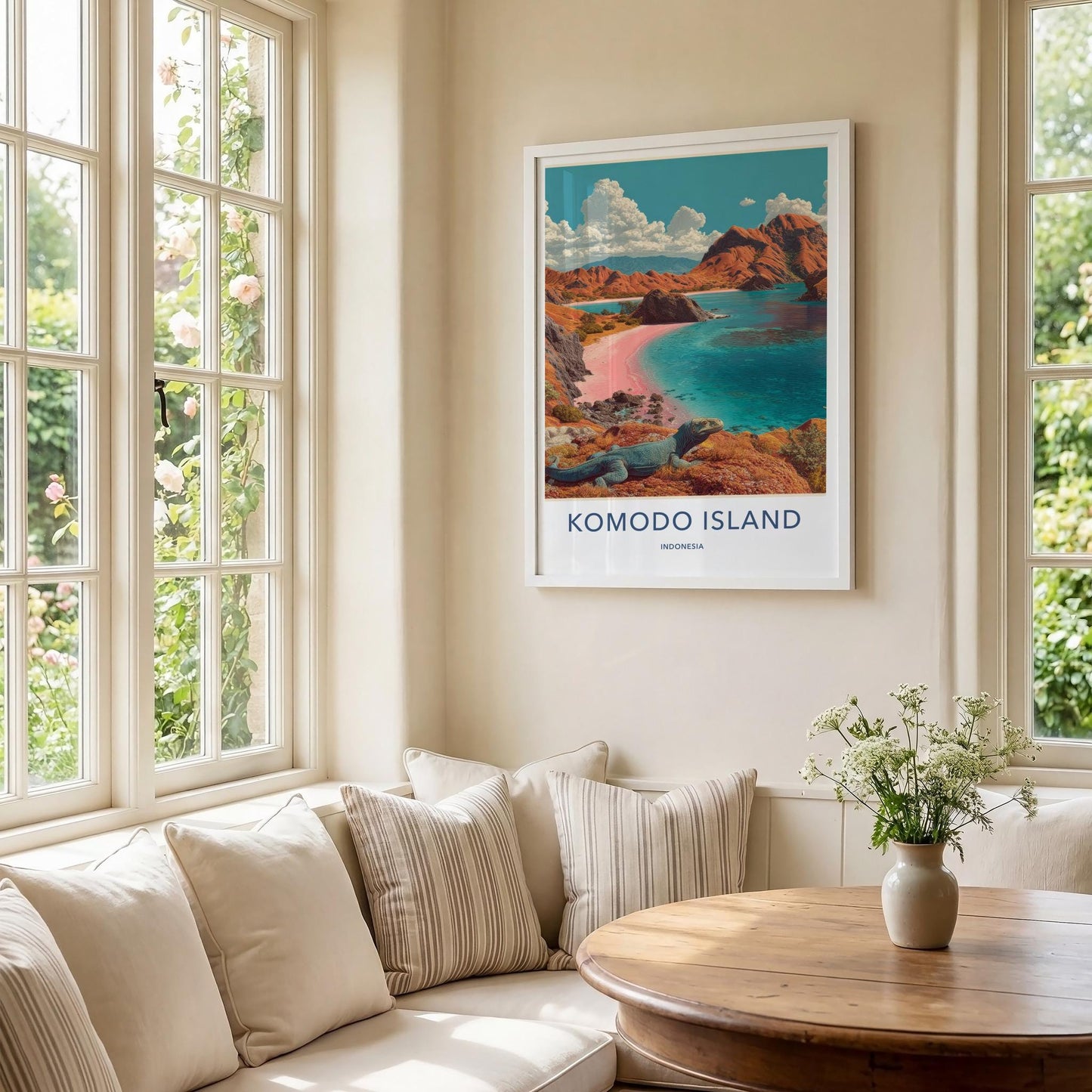 Komodo Island Poster - Indonesia Travel Art - Pink Beach Dragon Home Decor