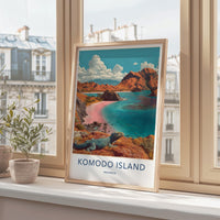 Komodo Island Poster - Indonesia Travel Art - Pink Beach Dragon Home Decor