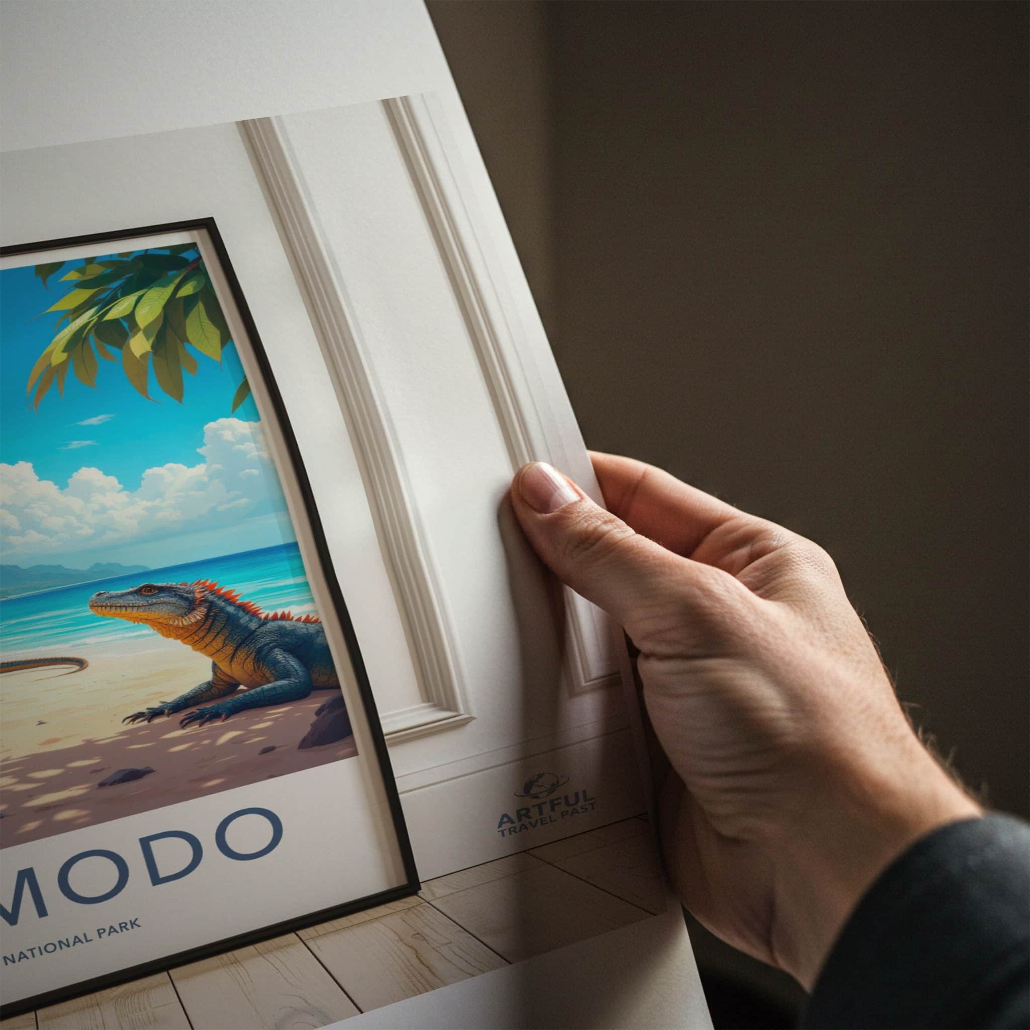 Komodo National Park Poster - Indonesia Travel Art - Lizard Beach Ocean Home Decor