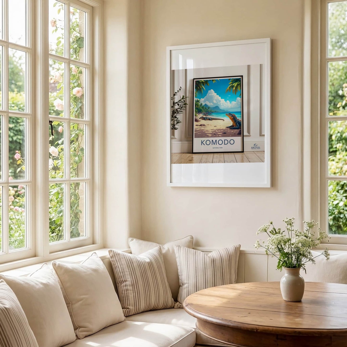 Komodo National Park Poster - Indonesia Travel Art - Lizard Beach Ocean Home Decor
