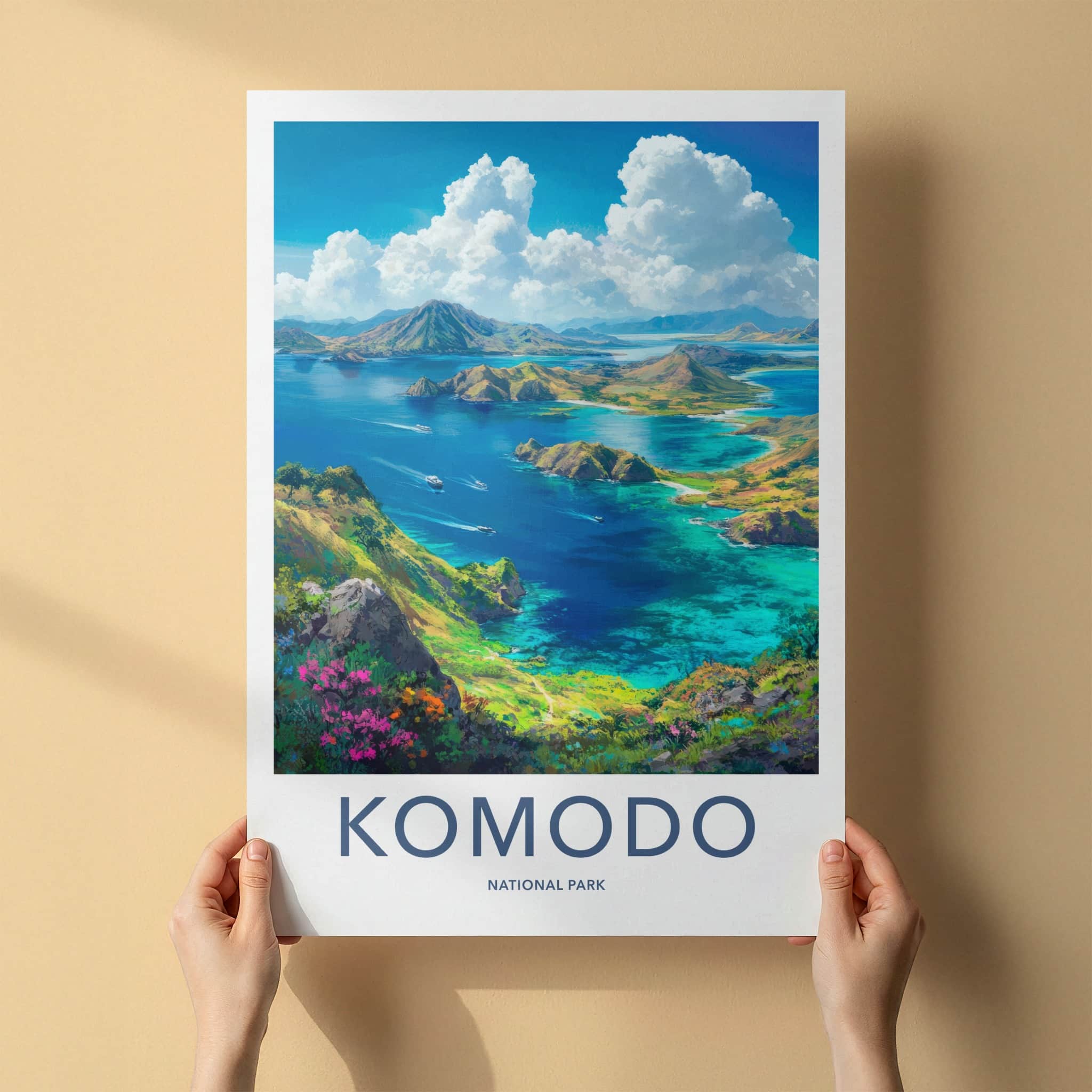 Komodo National Park Poster - Indonesia Travel Art - Vibrant Island Bays Home Decor