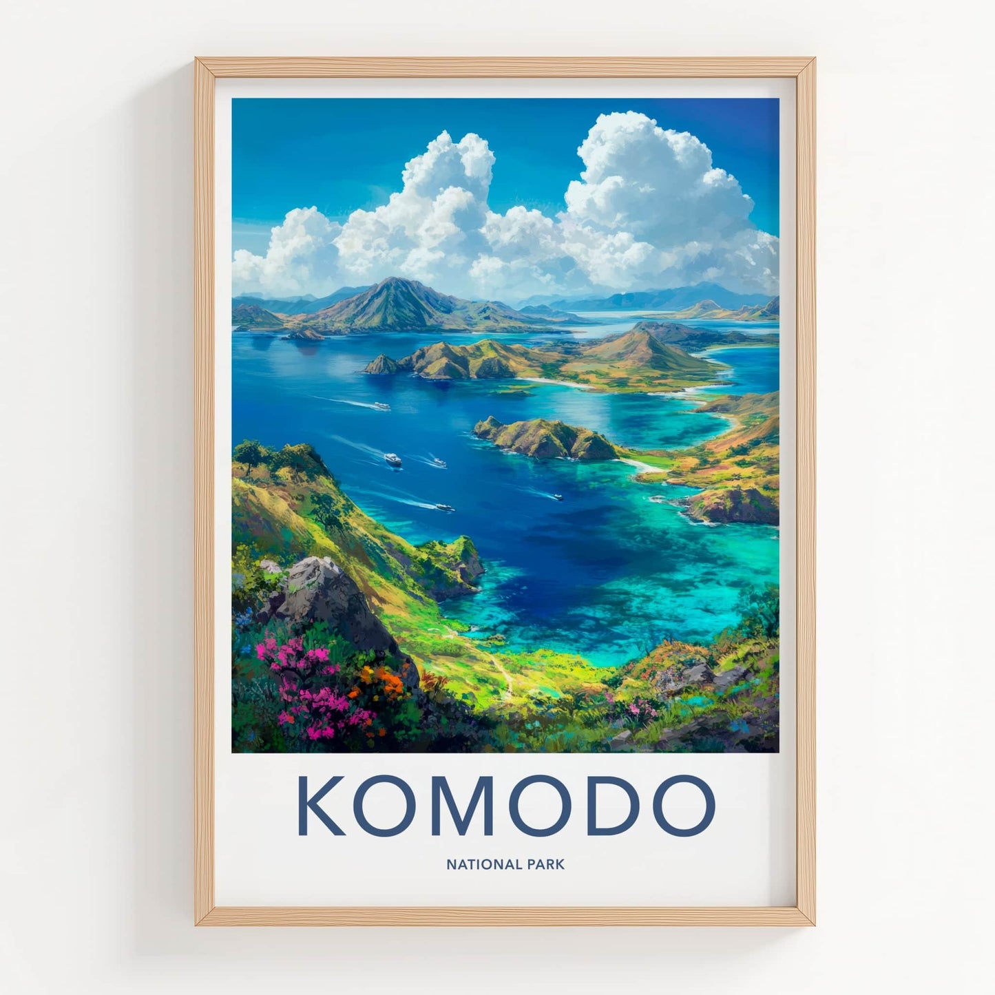 Komodo National Park Poster - Indonesia Travel Art - Vibrant Island Bays Home Decor